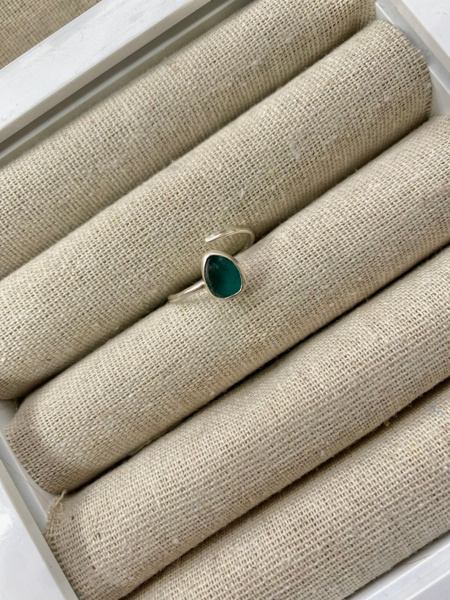 Adjustable Teal Seaglass Ring Size P-U