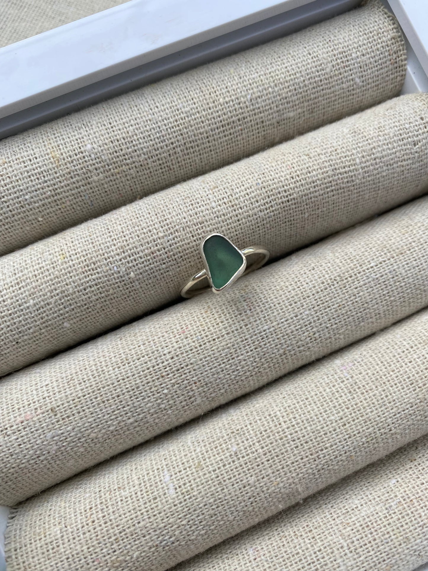 Emerald Green Seaglass Ring Size L