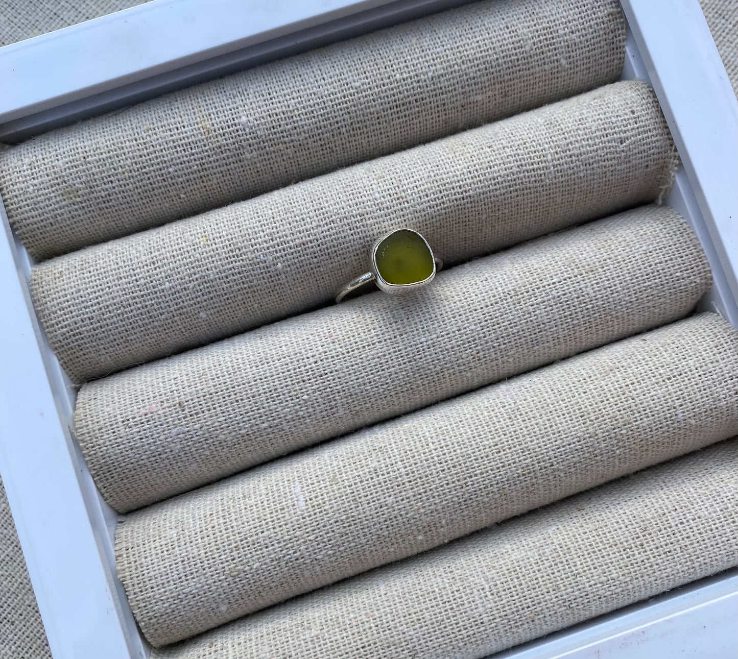 Olive Green Seaglass Ring Size M 1/2