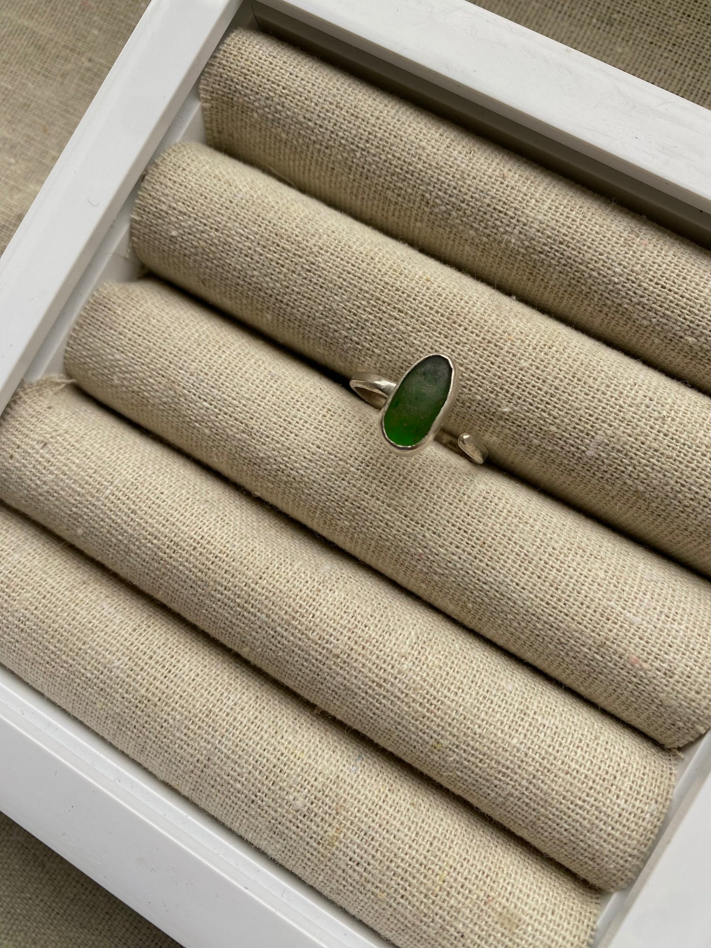 Adjustable Oval Green Seaglass Ring Size O-W