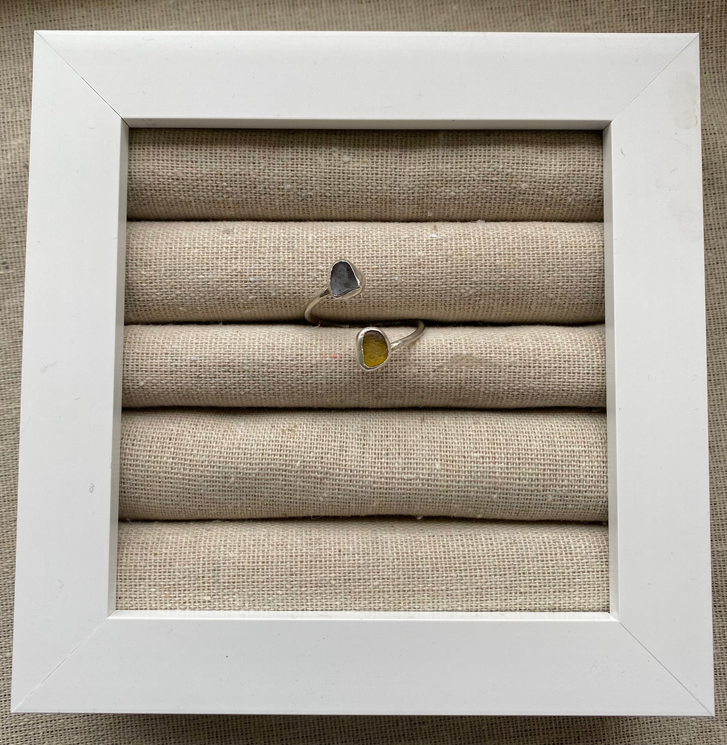 Adjustable Blue and Yellow Seaglass Ring Size L-X