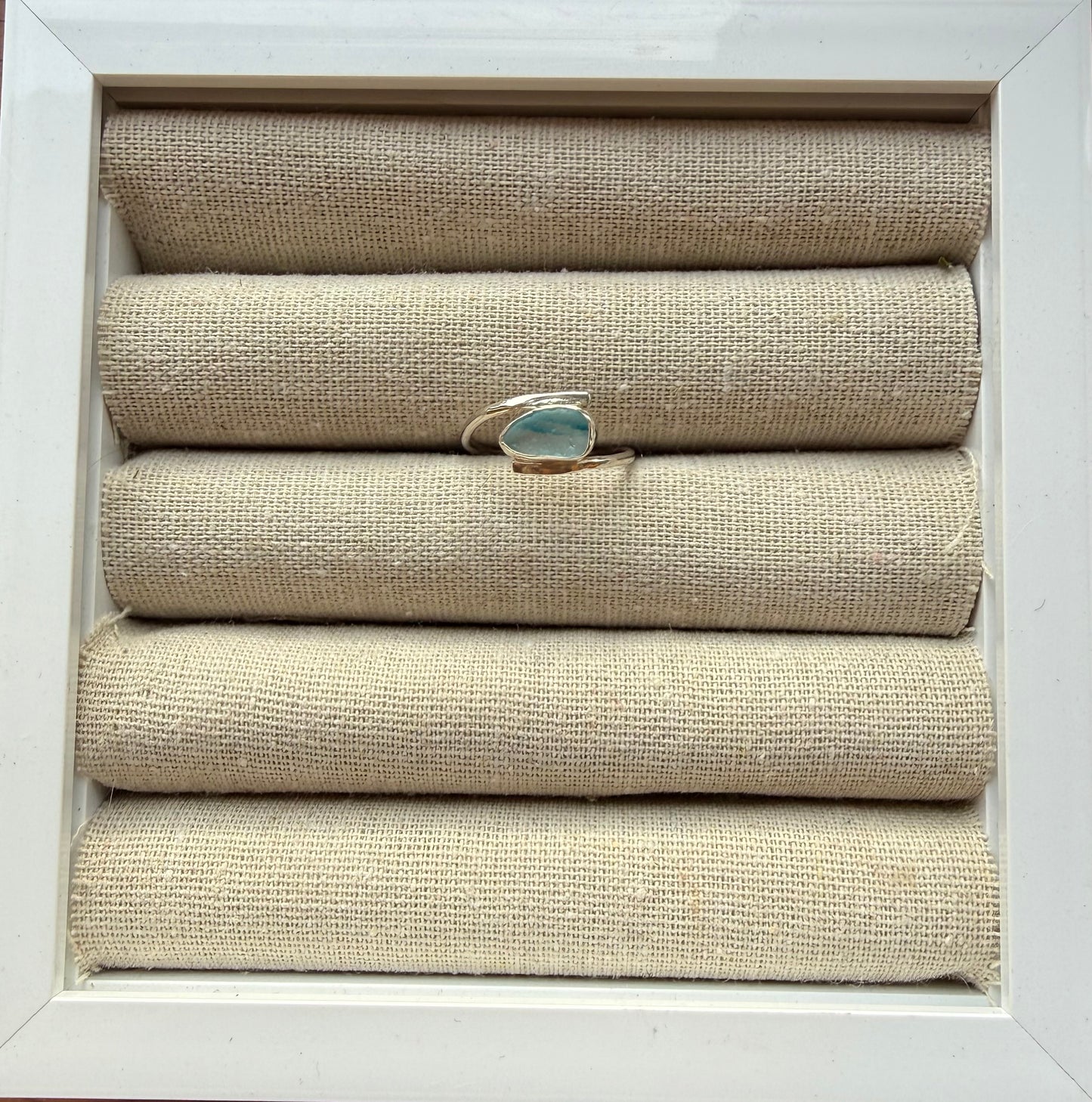 Double Light Blue Seaglass Ring Size R