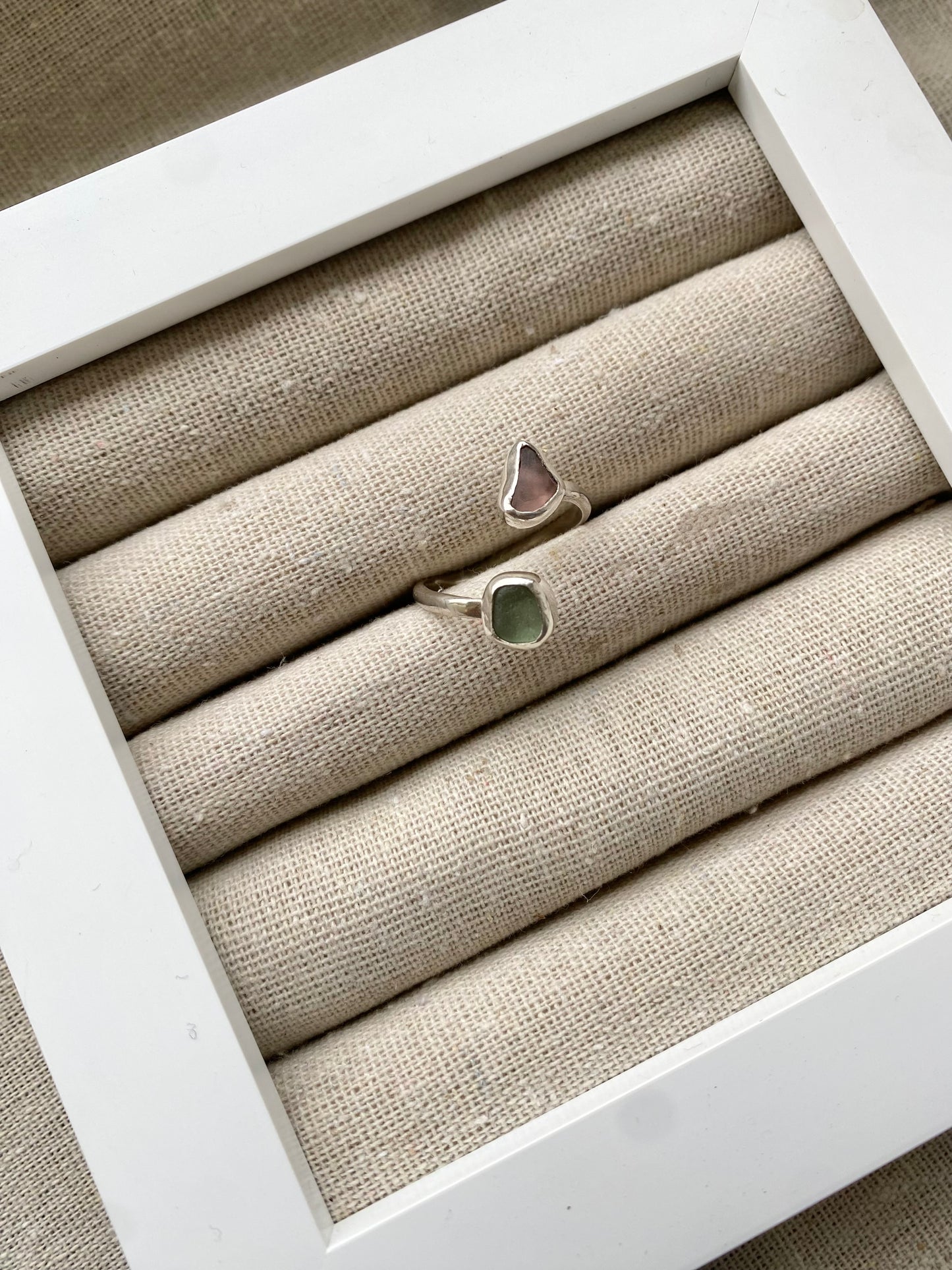 Adjustable Pink and Green Seaglass Ring Size M-X