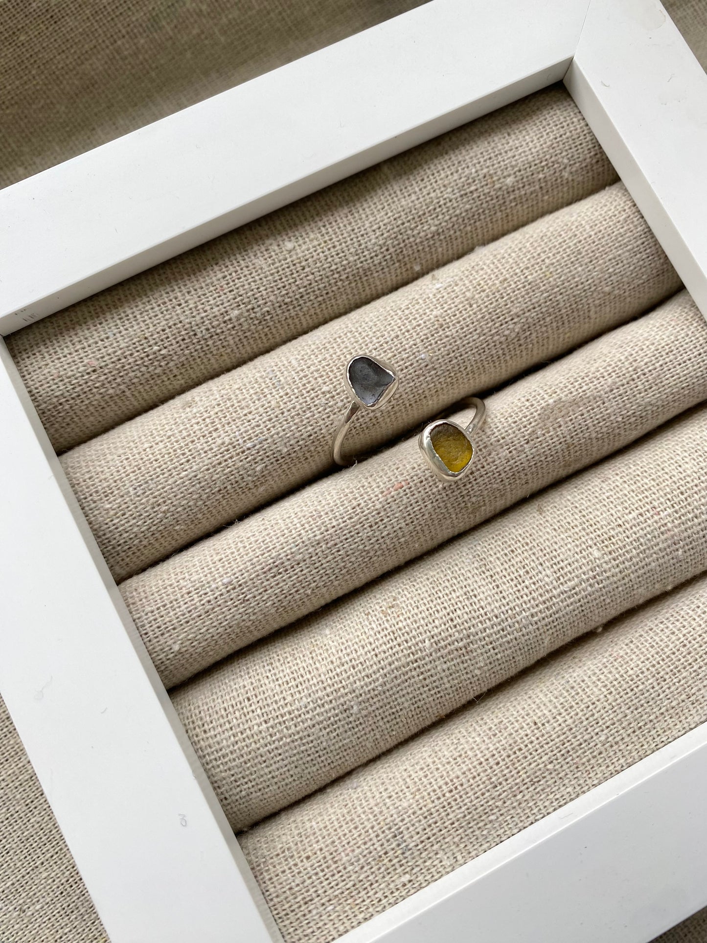 Adjustable Blue and Yellow Seaglass Ring Size L-X