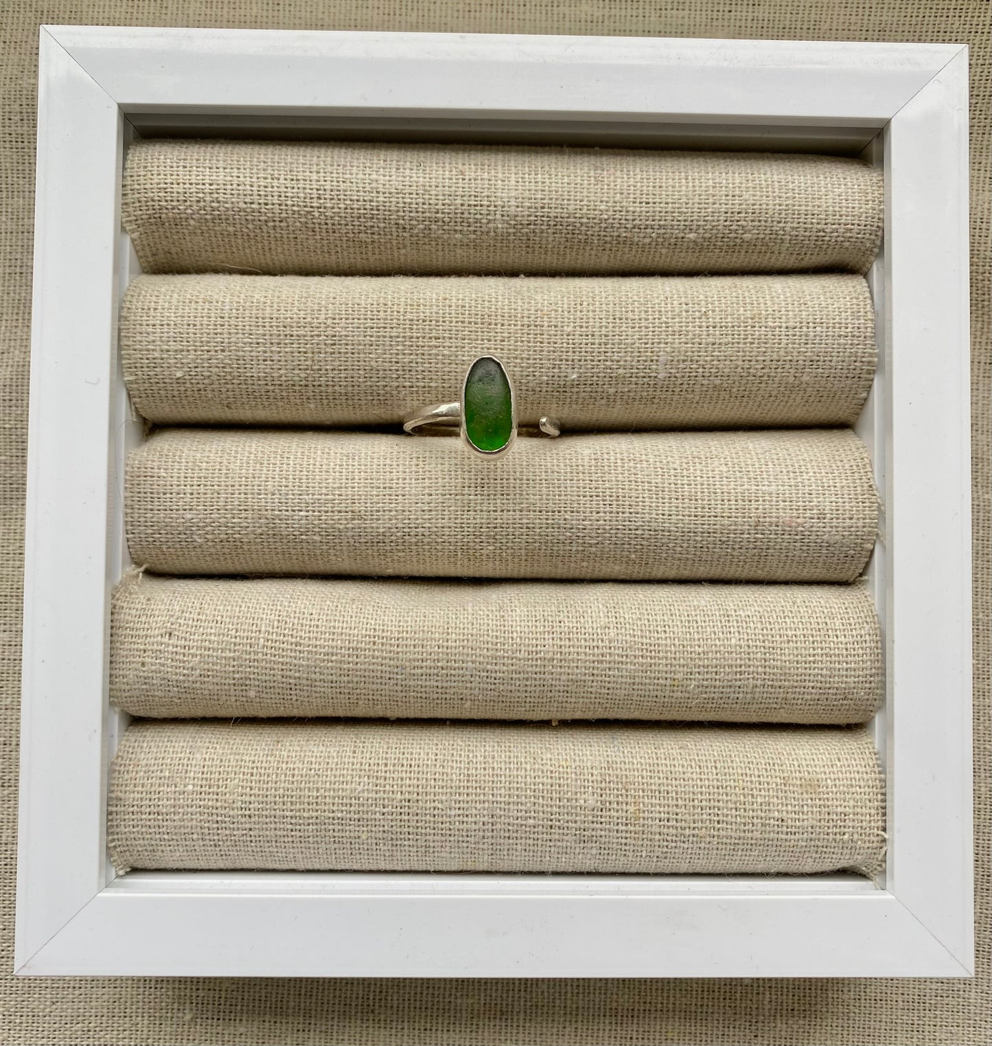 Adjustable Oval Green Seaglass Ring Size O-W