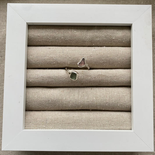 Adjustable Pink and Green Seaglass Ring Size M-X