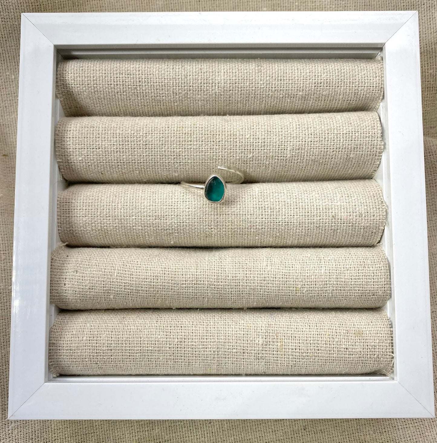 Adjustable Teal Seaglass Ring Size P-U