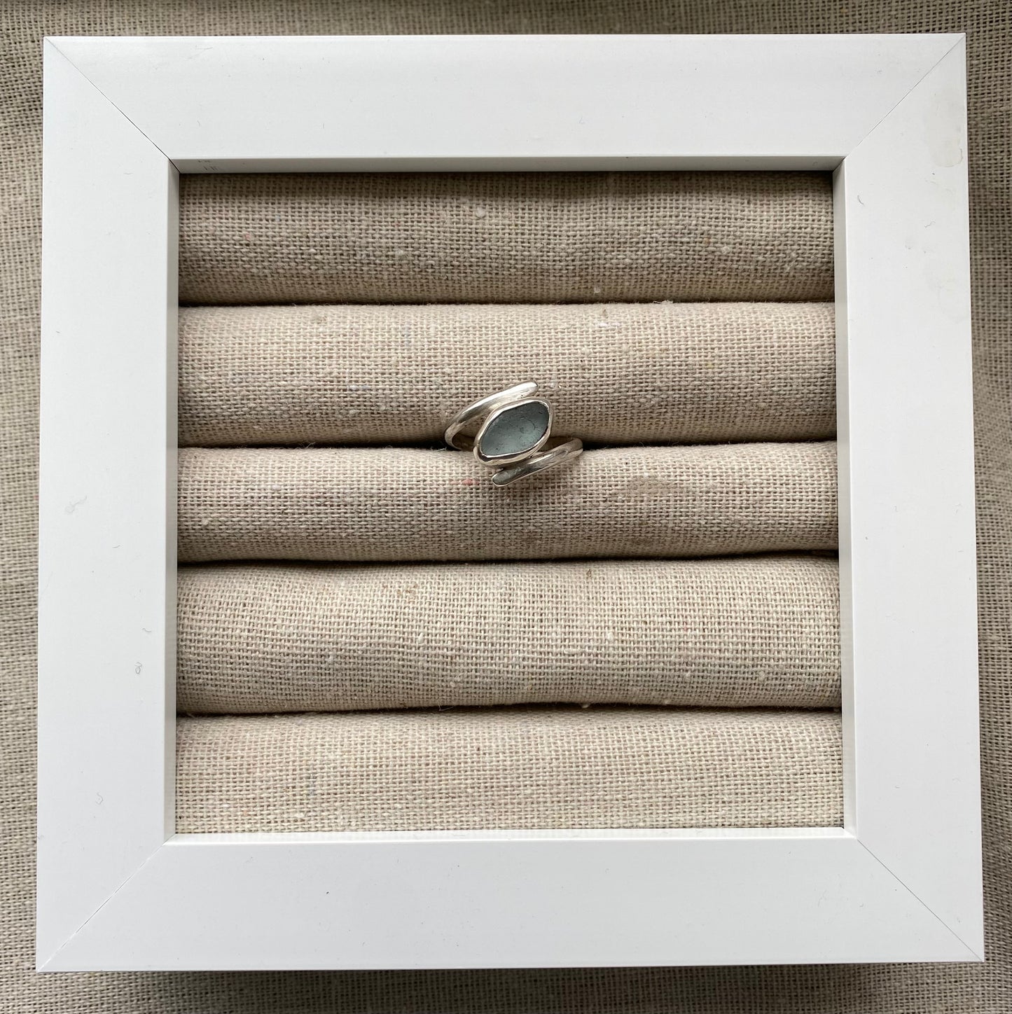 Double Light Blue Seaglass Ring Size N