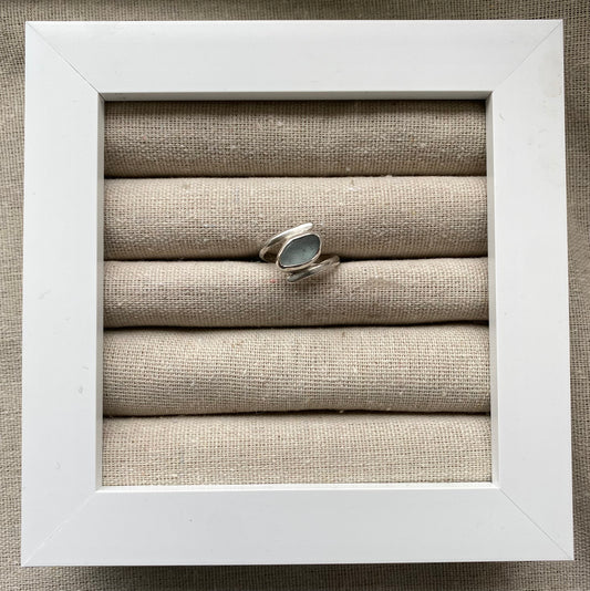 Double Light Blue Seaglass Ring Size N