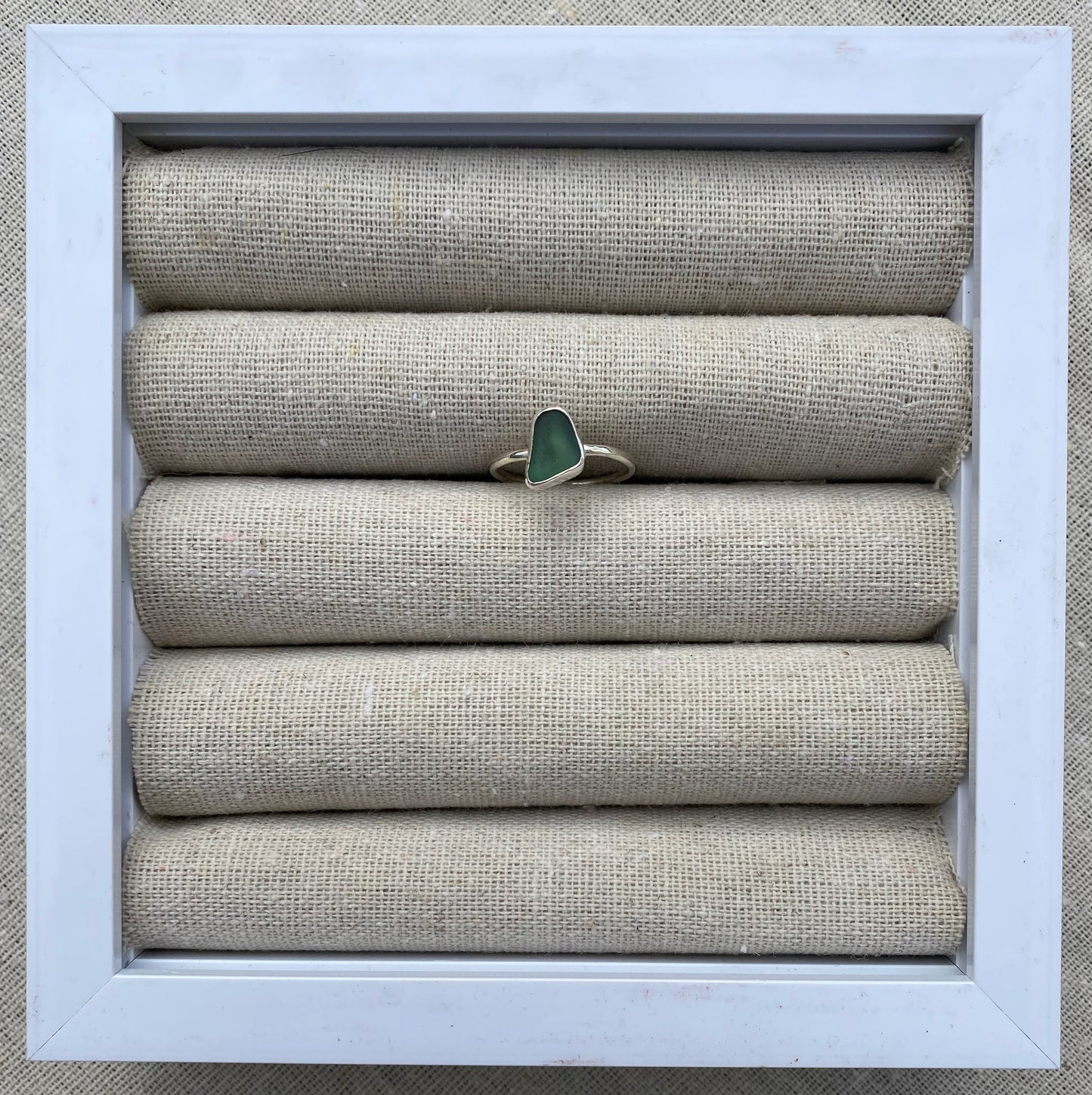 Emerald Green Seaglass Ring Size L