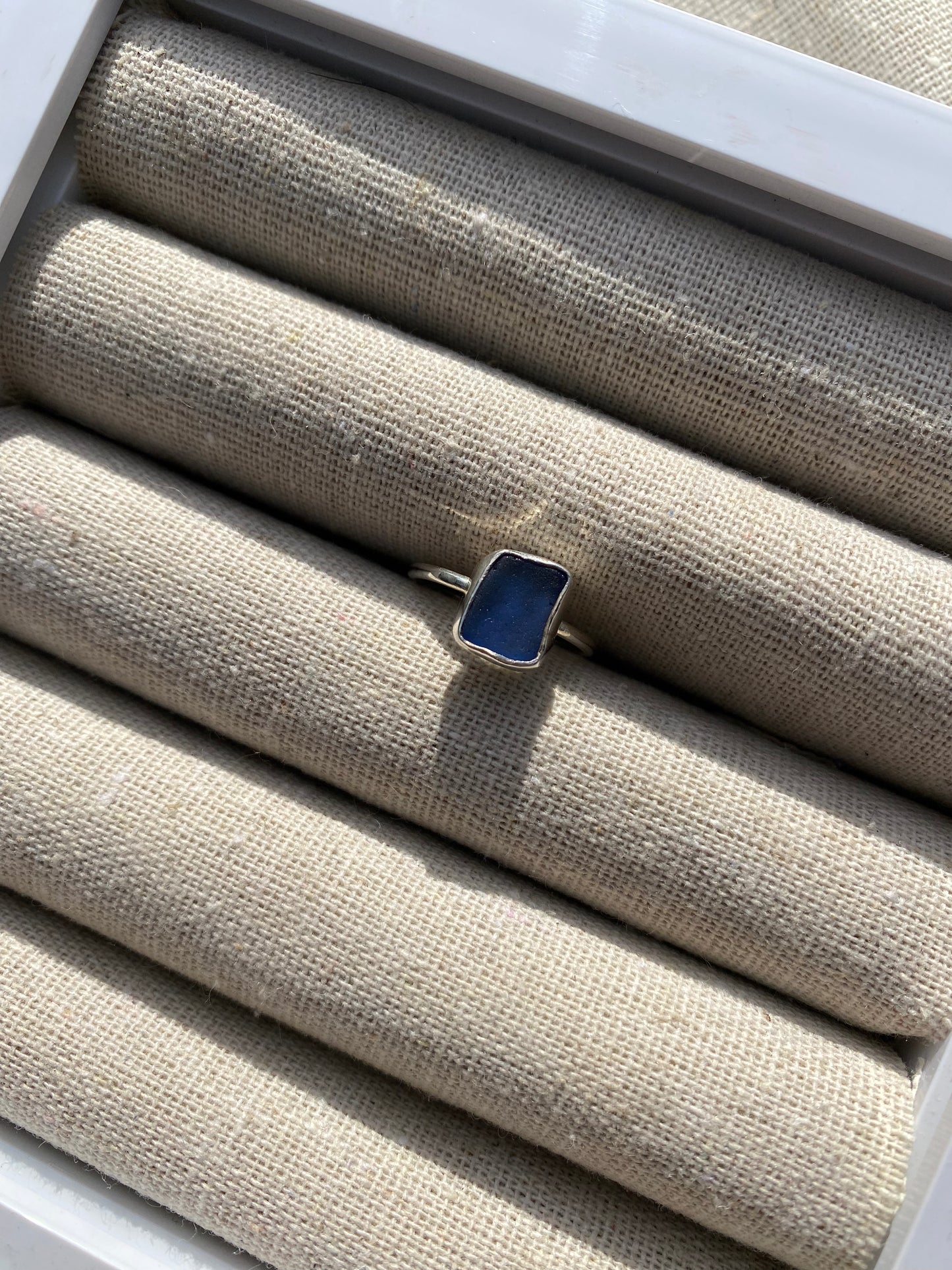 Cornflower Blue Seaglass Ring Size M 1/2