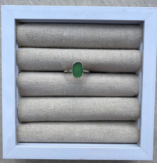 Green Oval Seaglass Ring Size S