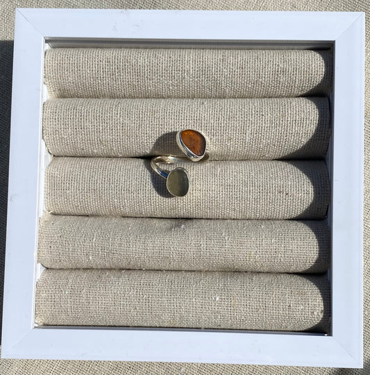 Brown and Light Blue Adjustable Seaglass Ring Size K-Q